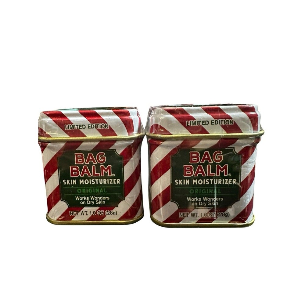 2 Limited Edition Vermonts Original Bag Balm 1 Oz Each Candy Cane Tins NEW